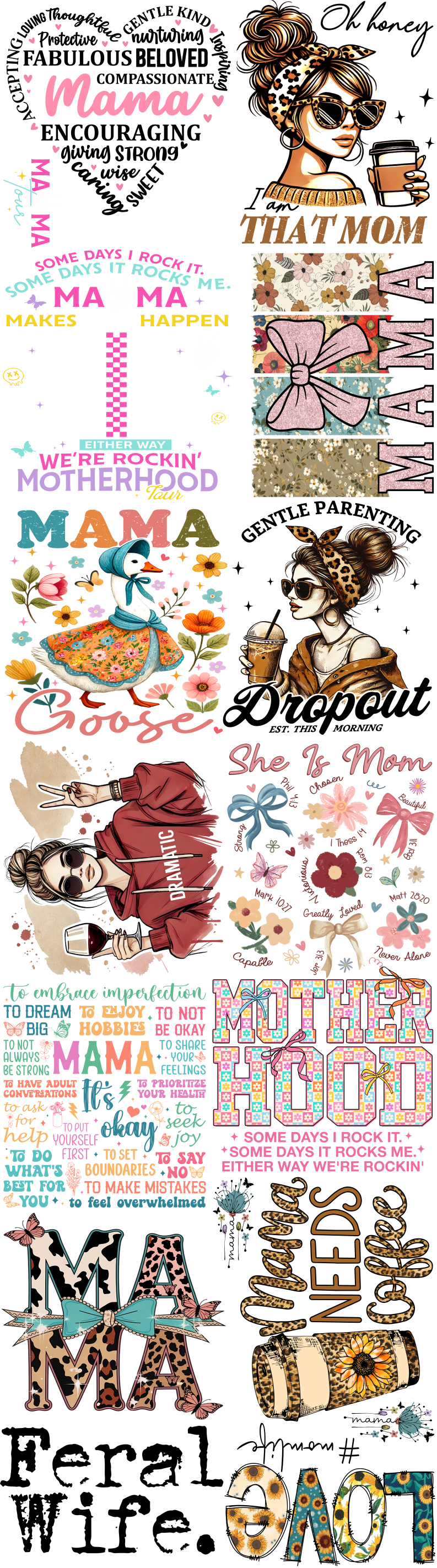 Mom DTF Transfers – 22x80 Curated Gang Sheets for Mother’s Day and More