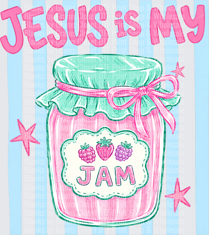 Jesus Is My Jam Pink Berry Jar Coquette Bow Stripe Design