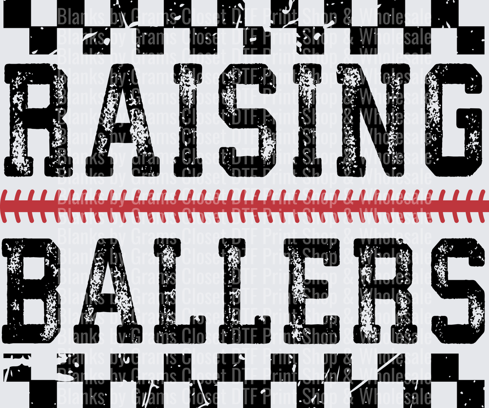 Raising Ballers Baseball Stitching Distressed Text Design