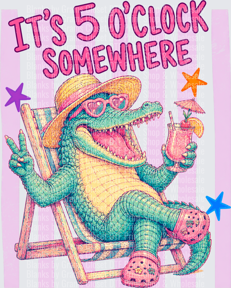 It's 5 O'Clock Somewhere Alligator Beach Chair Cocktail