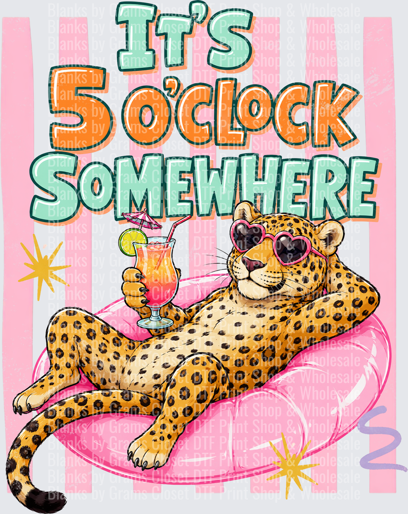 It's 5 O'Clock Somewhere Leopard Lounging on Pool Float
