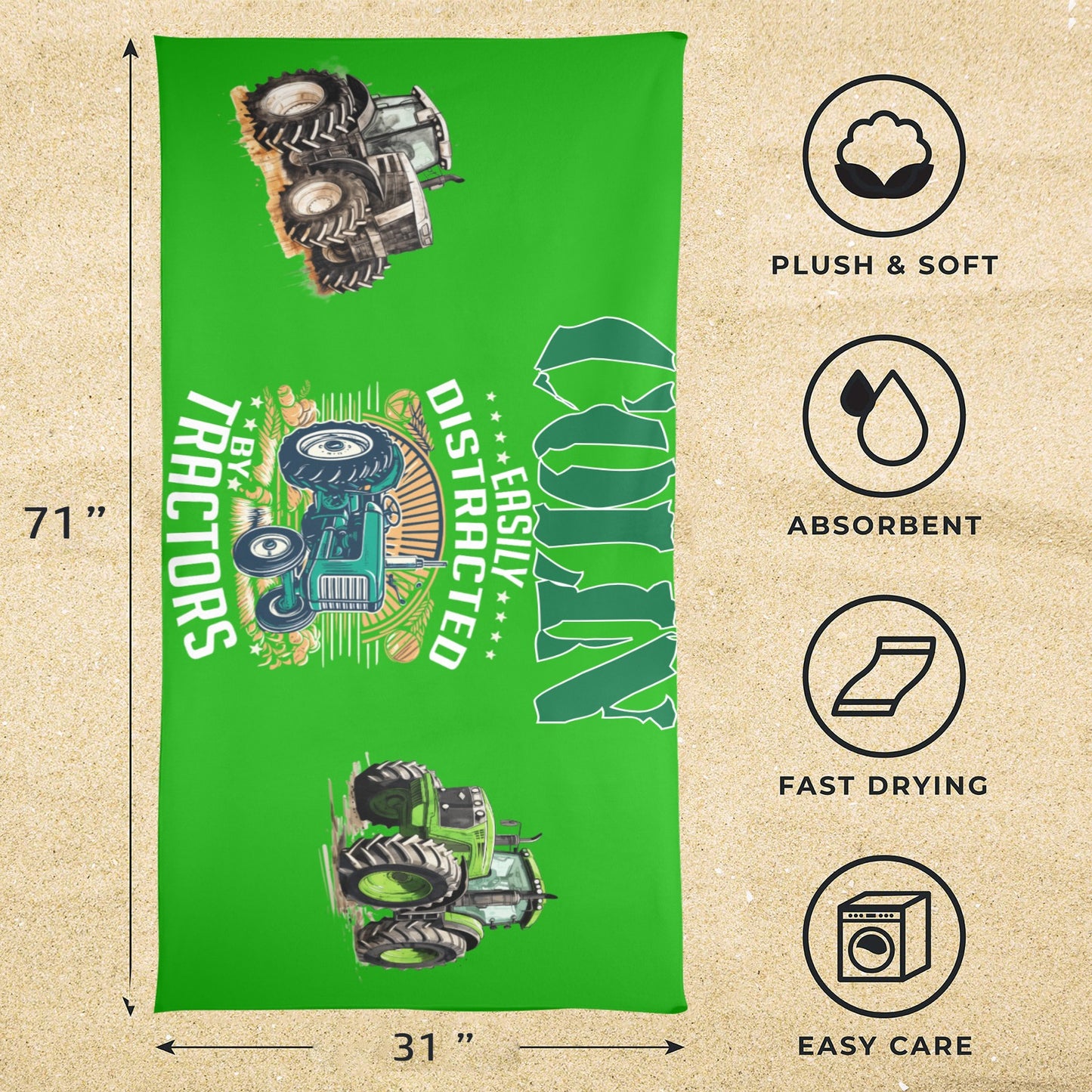 Tractor GrungeColin Beach Towel 31"x71"(NEW)