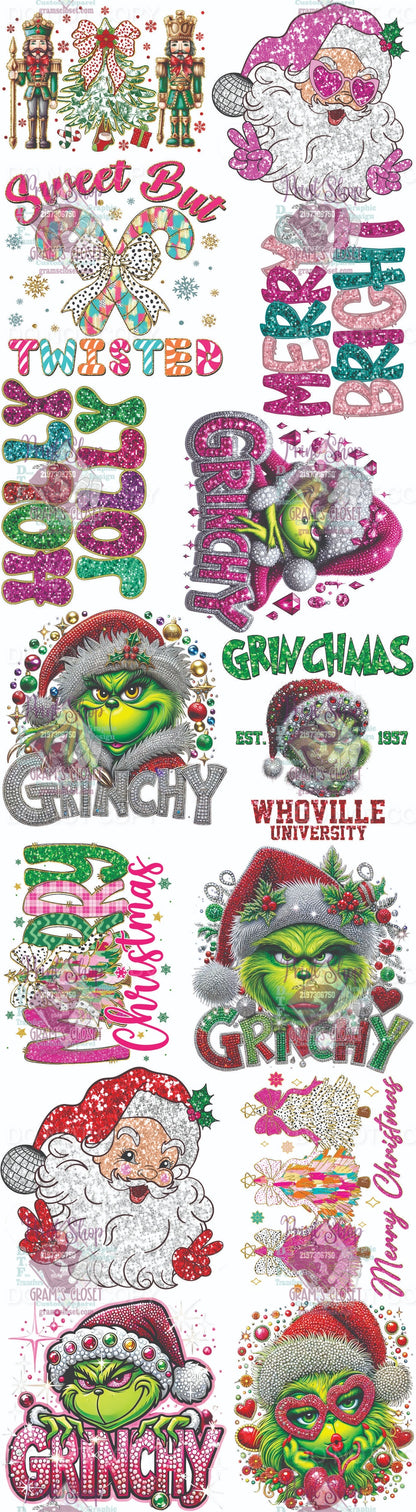 Mystery Christmas Bling 2024 Gang Sheets – Premium DTF Transfers for Seasonal Designs