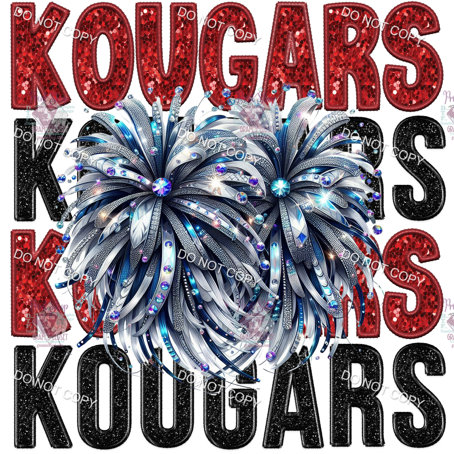 Kougars Faux Rhinestone Cheer Poms