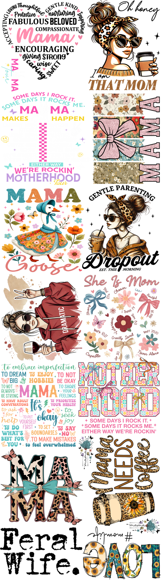 Mom DTF Transfers – 22x80 Curated Gang Sheets for Mother’s Day and More