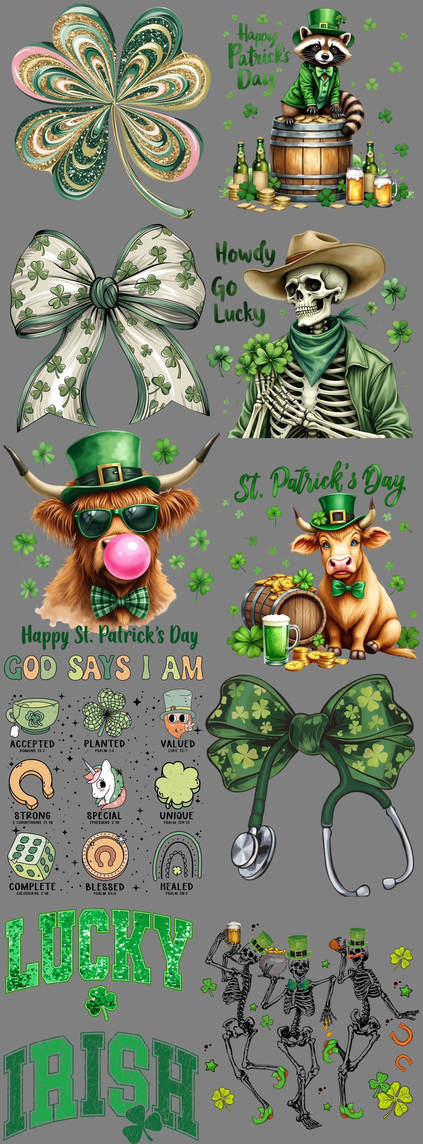 St Patricks Day 2025 Premade Gang Sheets – Premium DTF Transfers for Seasonal Designs (Copy)