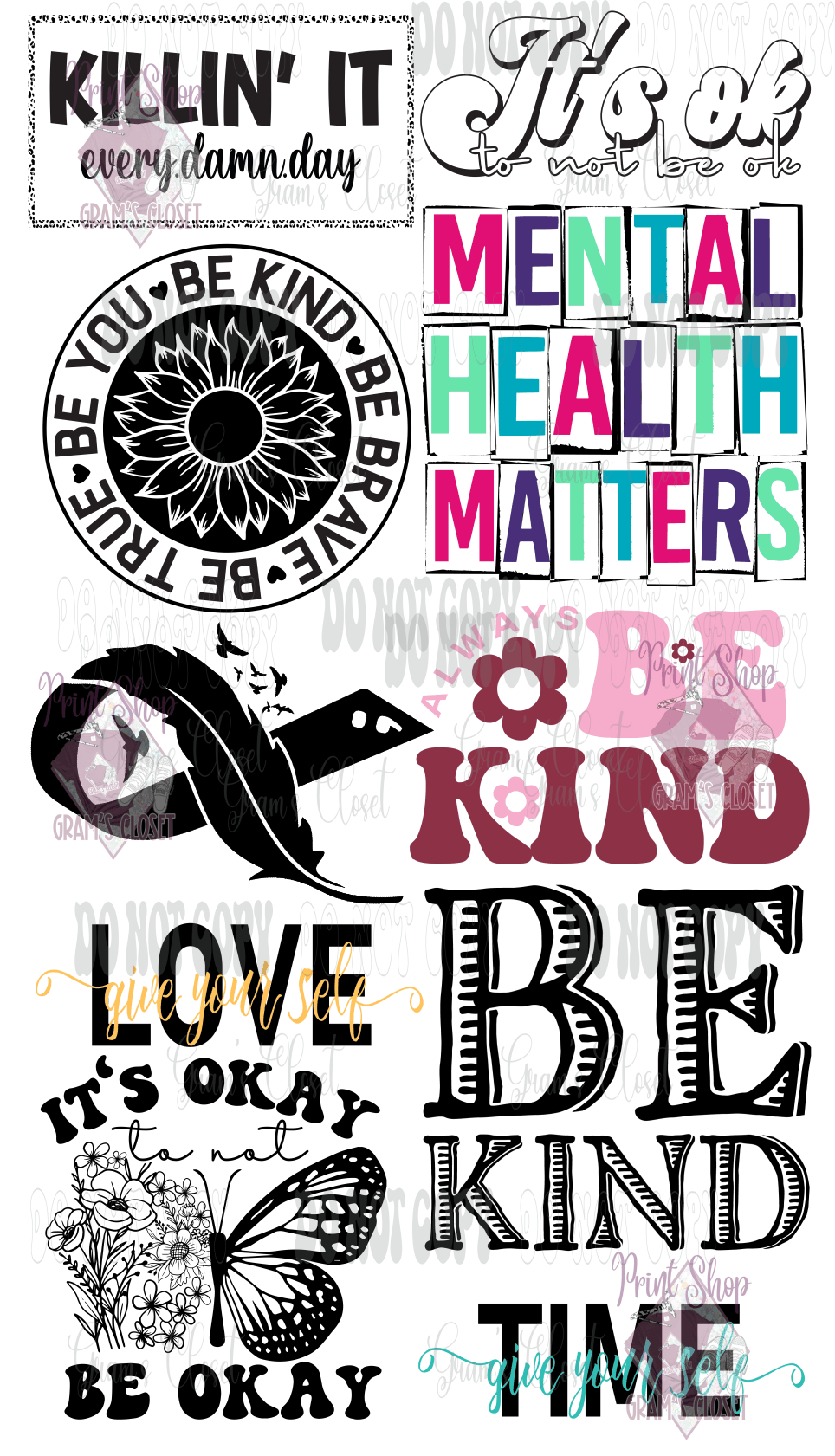 Mental Health DTF Transfers – 22x40 Curated Gang Sheets