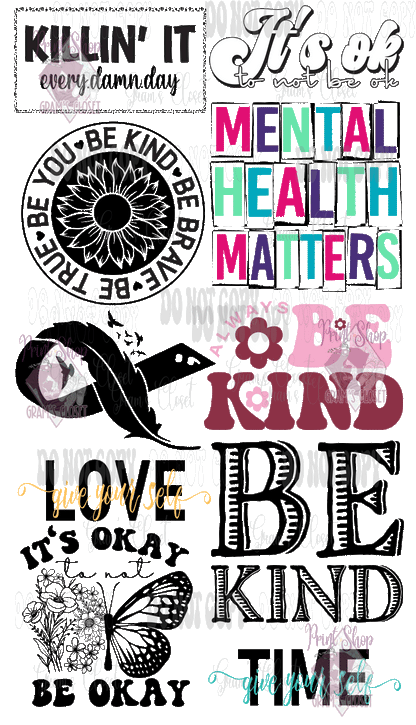 Mental Health DTF Transfers – 22x40 Curated Gang Sheets