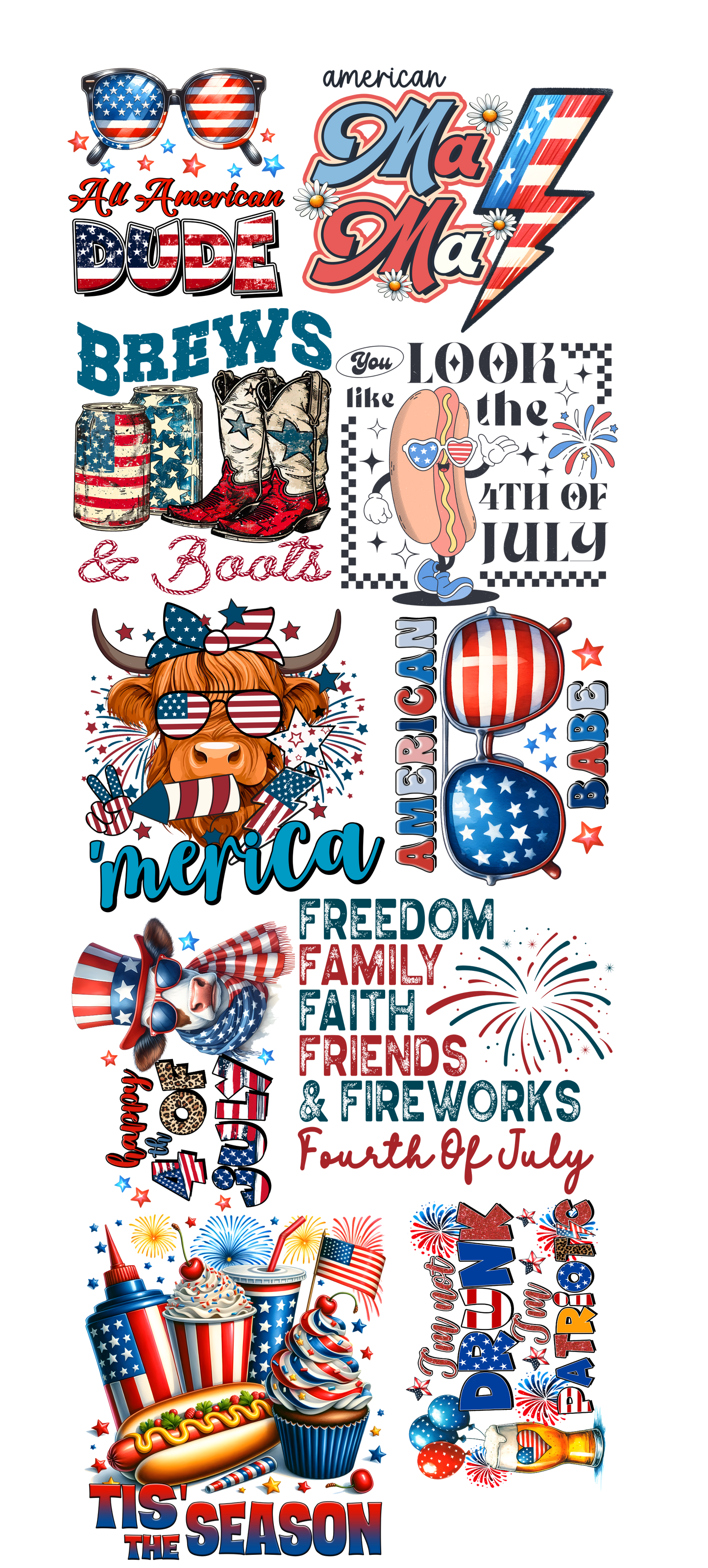 4th of July 2024 Pre-made Gang Sheets – Premium DTF Transfers