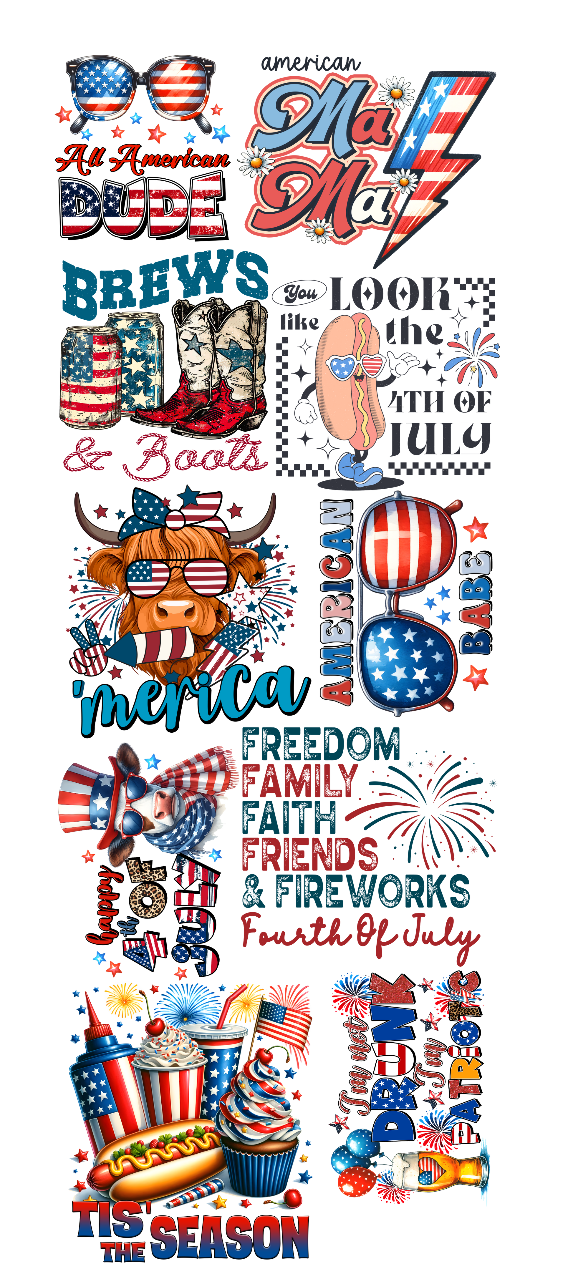 4th of July 2024 Pre-made Gang Sheets – Premium DTF Transfers