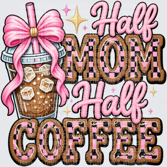 Half Mom Half Coffee Mason Jar with Pink Bow and Sparkles