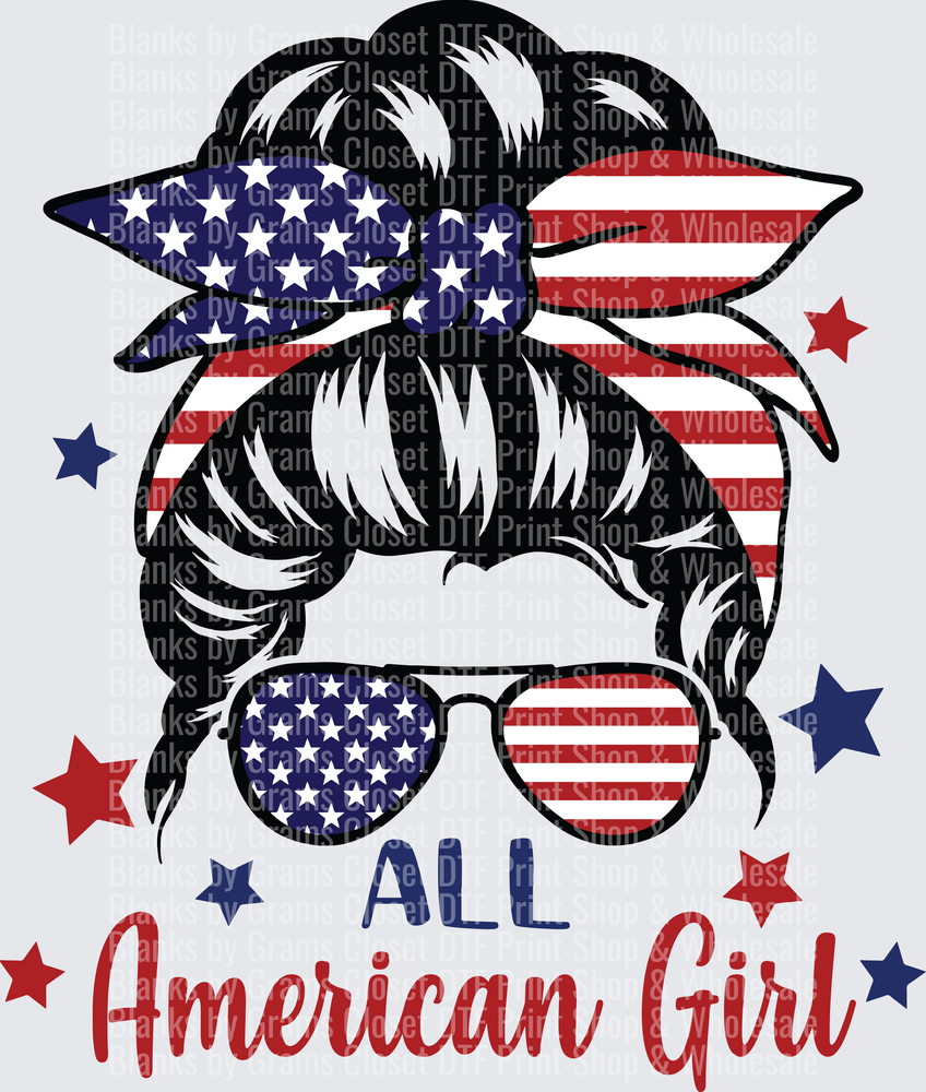 All American Girl Messy Bun Bandana Sunglasses Flag Design