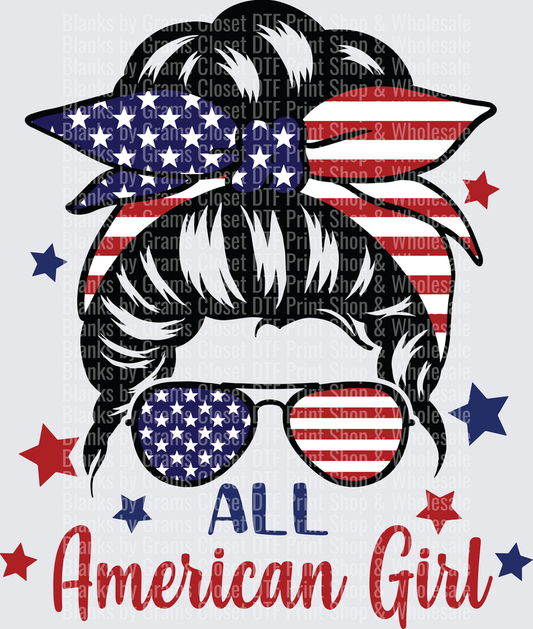 All American Girl Messy Bun Bandana Sunglasses Flag Design