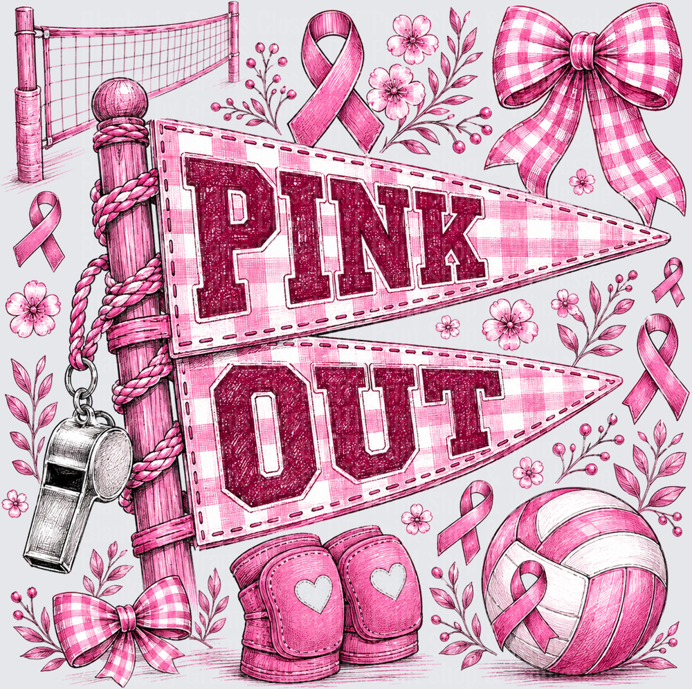 Pink Out Volleyball Breast Cancer Awareness Gingham Pennant