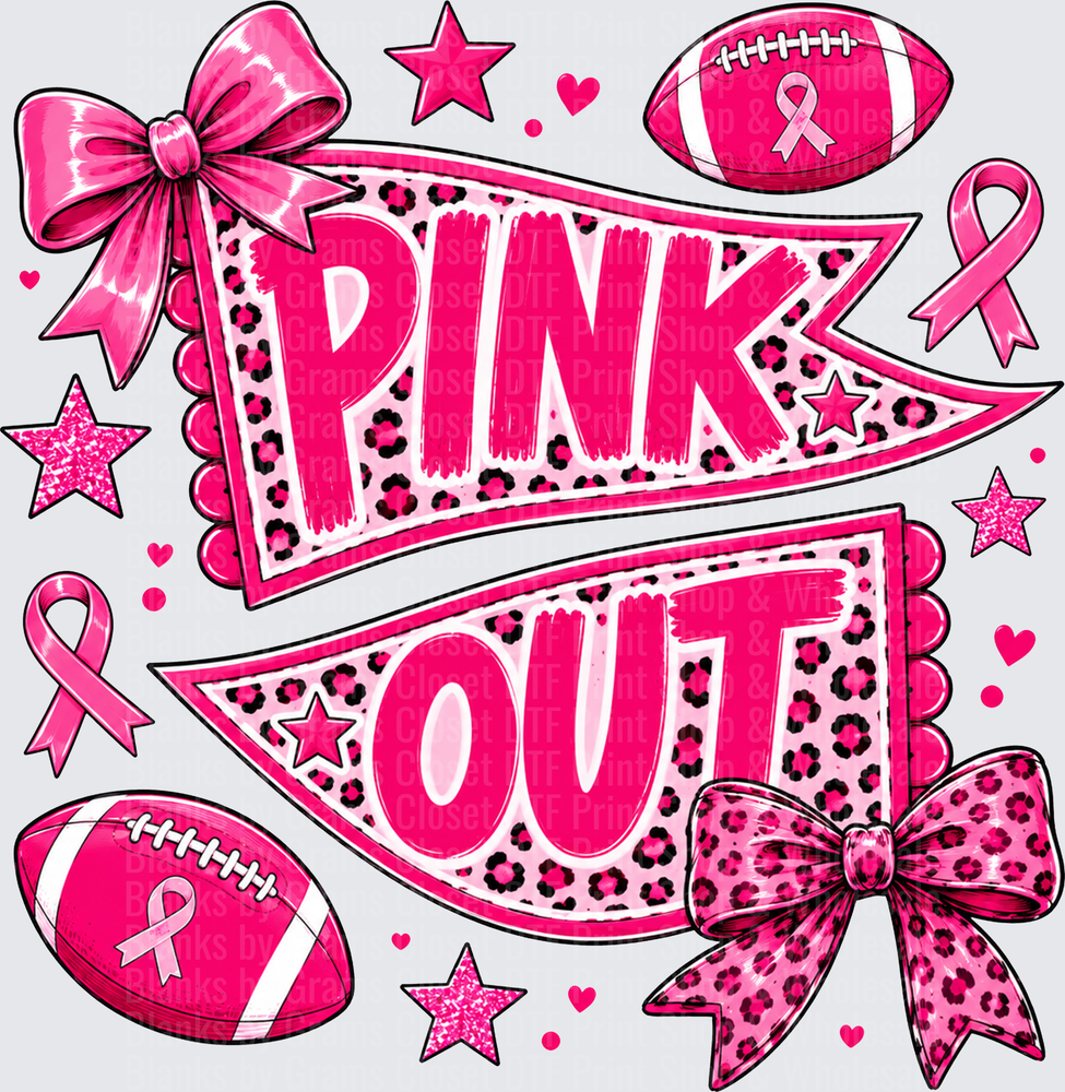Pink Out Breast Cancer Awareness Football Leopard Bow Design
