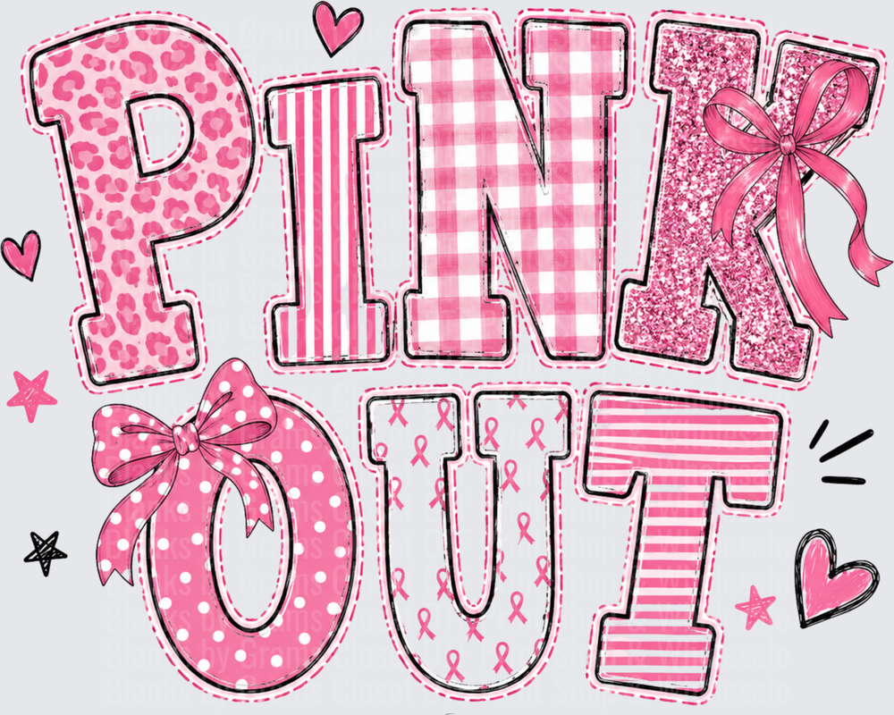 Pink Out Breast Cancer Awareness Mixed Pattern Bold Letters