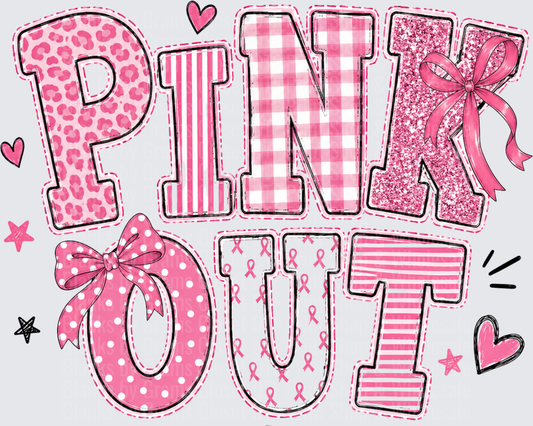 Pink Out Breast Cancer Awareness Mixed Pattern Bold Letters