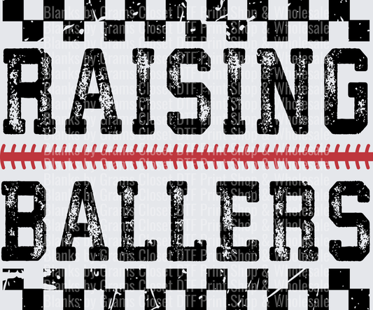 Raising Ballers Baseball Stitching Distressed Text Design