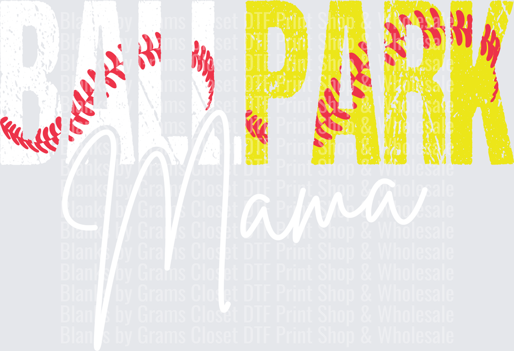 Baseball and PARK Text with Distressed Yellow and Red Lettering