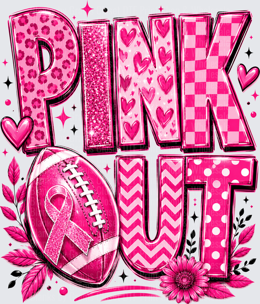 Pink Out Breast Cancer Awareness Football Ribbon Floral