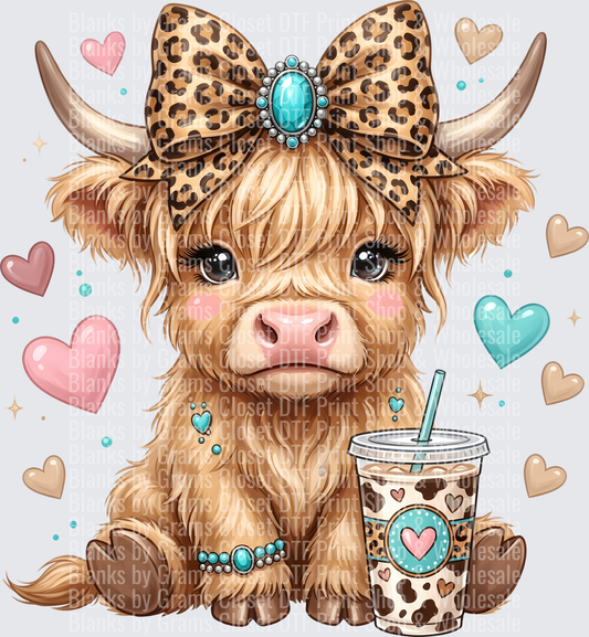 Cute Highland Cow Leopard Bow Turquoise Jewelry Iced Coffee Hearts