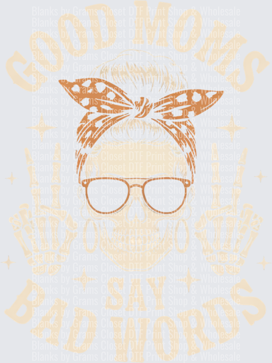 Good Moms Say Bad Words Messy Bun Skull with Bandana