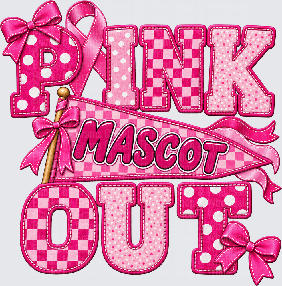 Pink Out Mascot Breast Cancer Awareness Pennant Flag Design