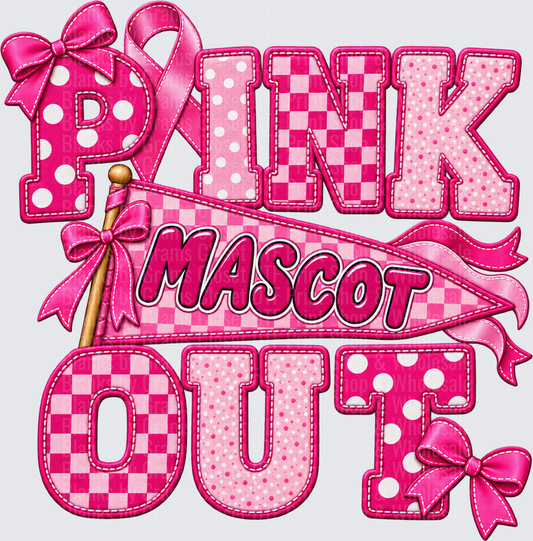 Pink Out Mascot Breast Cancer Awareness Pennant Flag Design