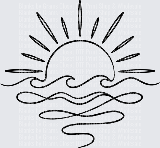 Sun Rising Over Ocean Waves Black