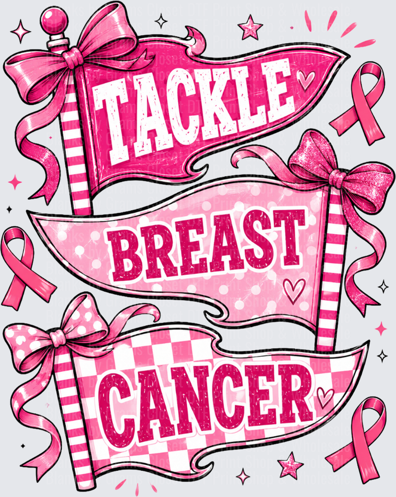 Tackle Breast Cancer Pink Pennant Flags Bows Ribbon