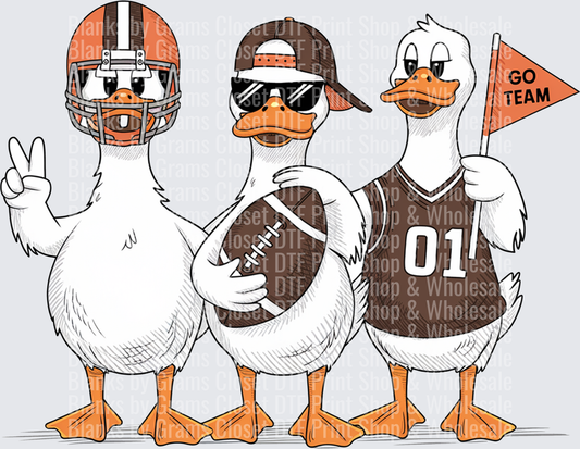 Three Football Fan Ducks Orange Brown Go Team Pennant