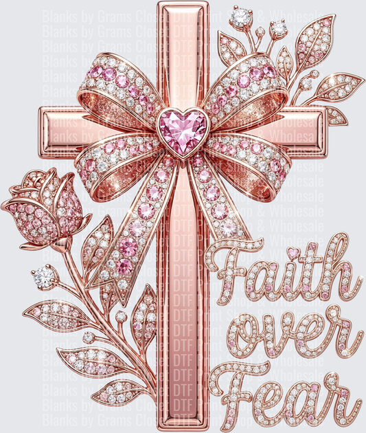 Rose Gold Diamond Cross with Faith Over Fear Typography