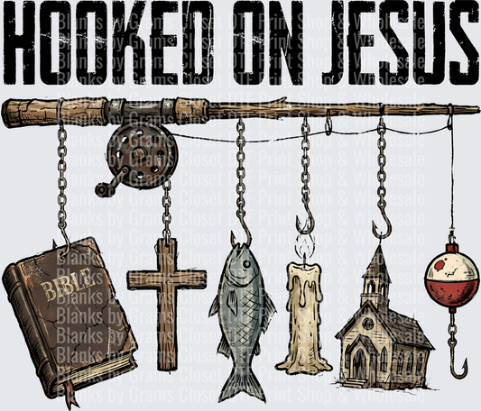 Hooked on Jesus Fishing Rod with Bible Cross Fish Candle Church