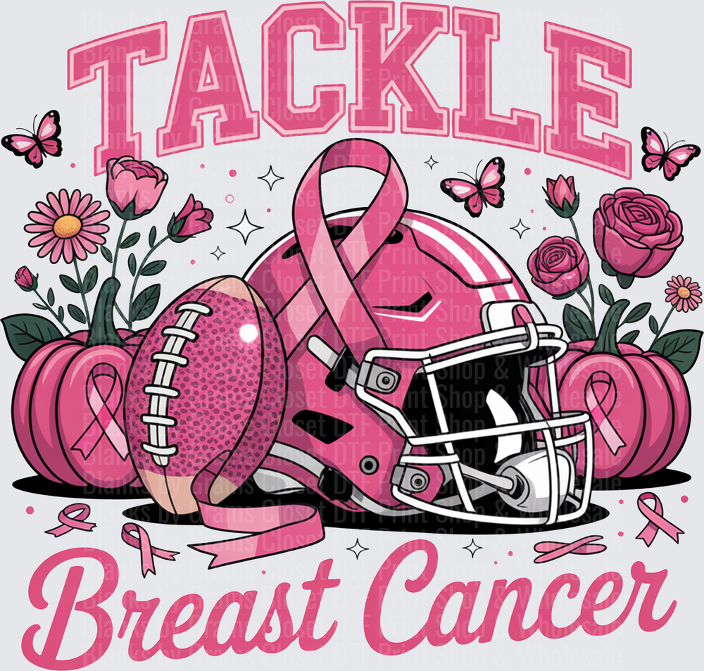 Tackle Breast Cancer Pink Football Helmet Floral Ribbon