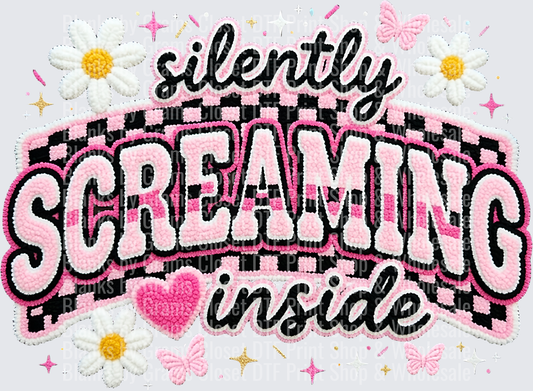 Silently Screaming Inside Pink Plaid Embroidered Patch Design