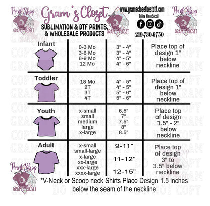 Transfer Size by Apparel Size Chart – Design Sizing & Placement Guide
